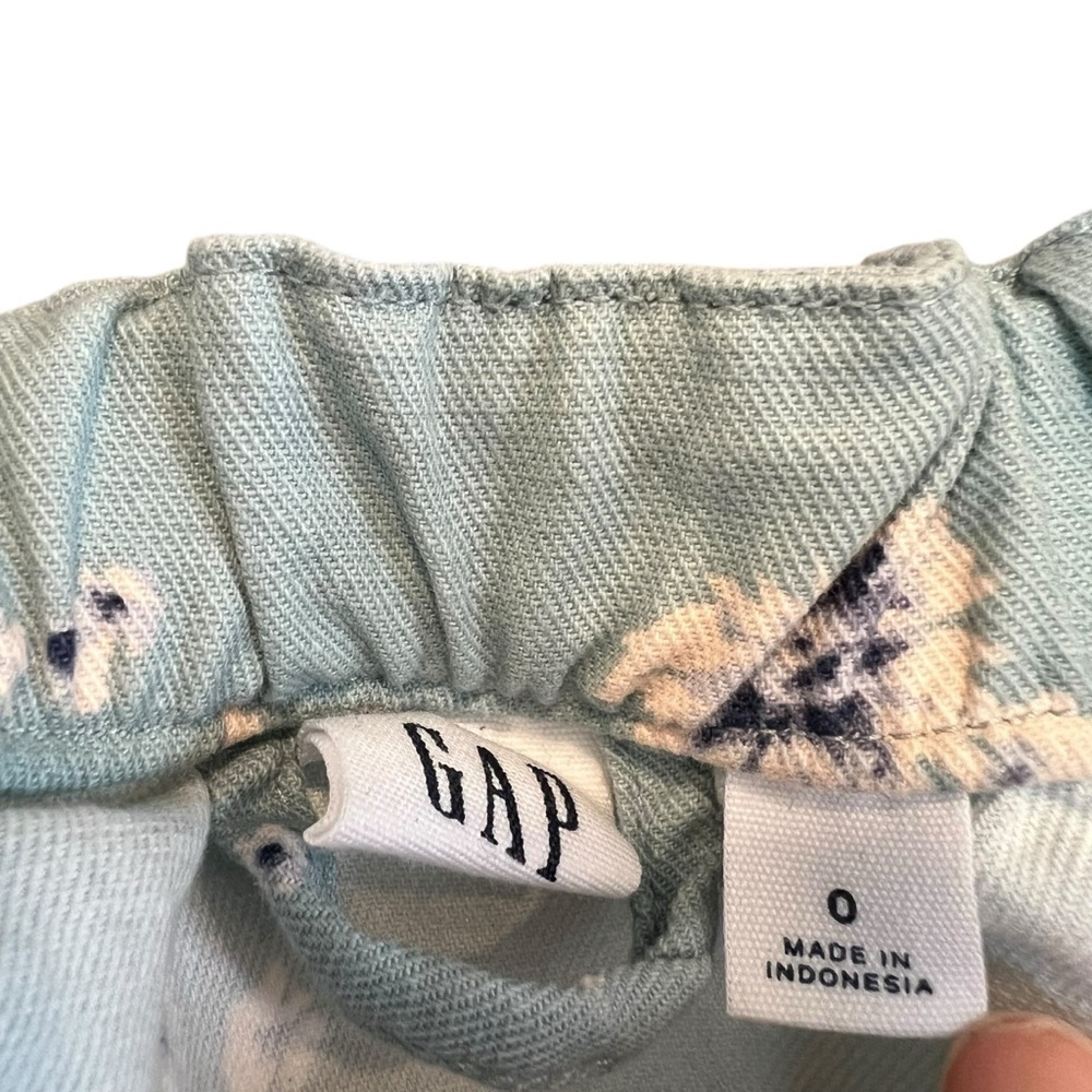 Gap Women’s Linen Belted Apron Dress Robins Egg Blue Floral Size 0 Cottagecore - Picture 3 of 6